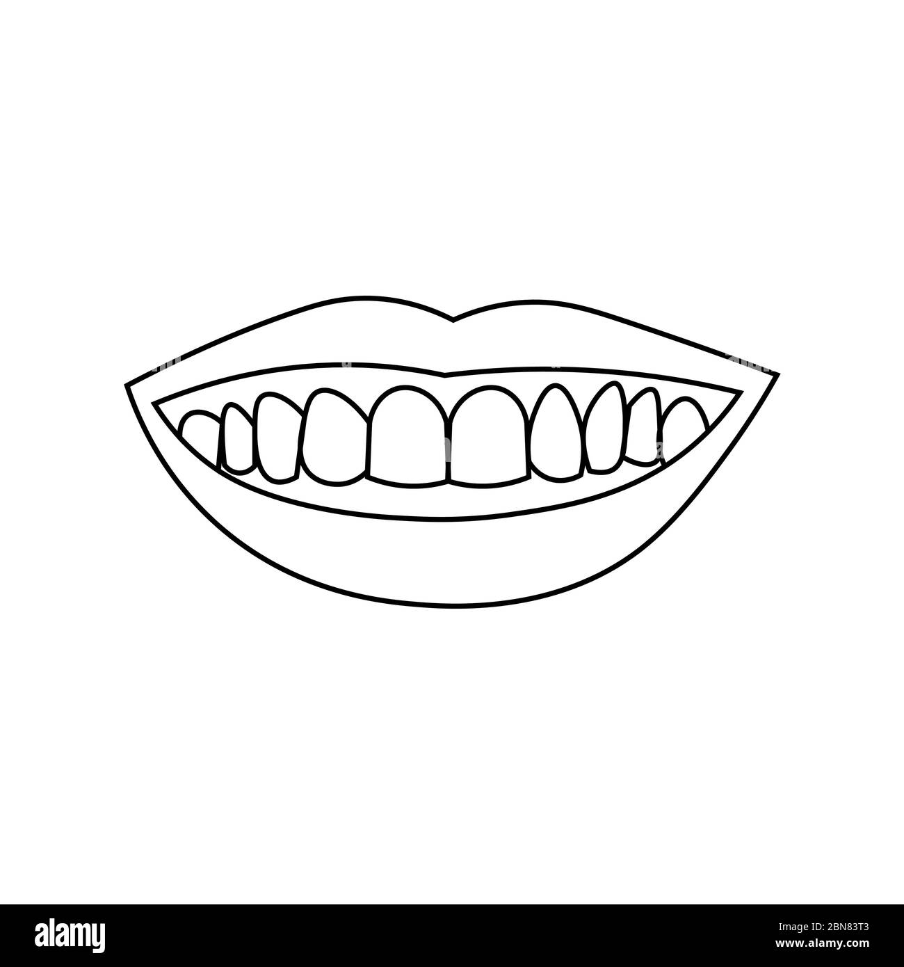 Smiling lips with teeth black outline on white background vector illustration can be used in greeting cards posters flyers banners promotions invitations etc eps stock vector image art
