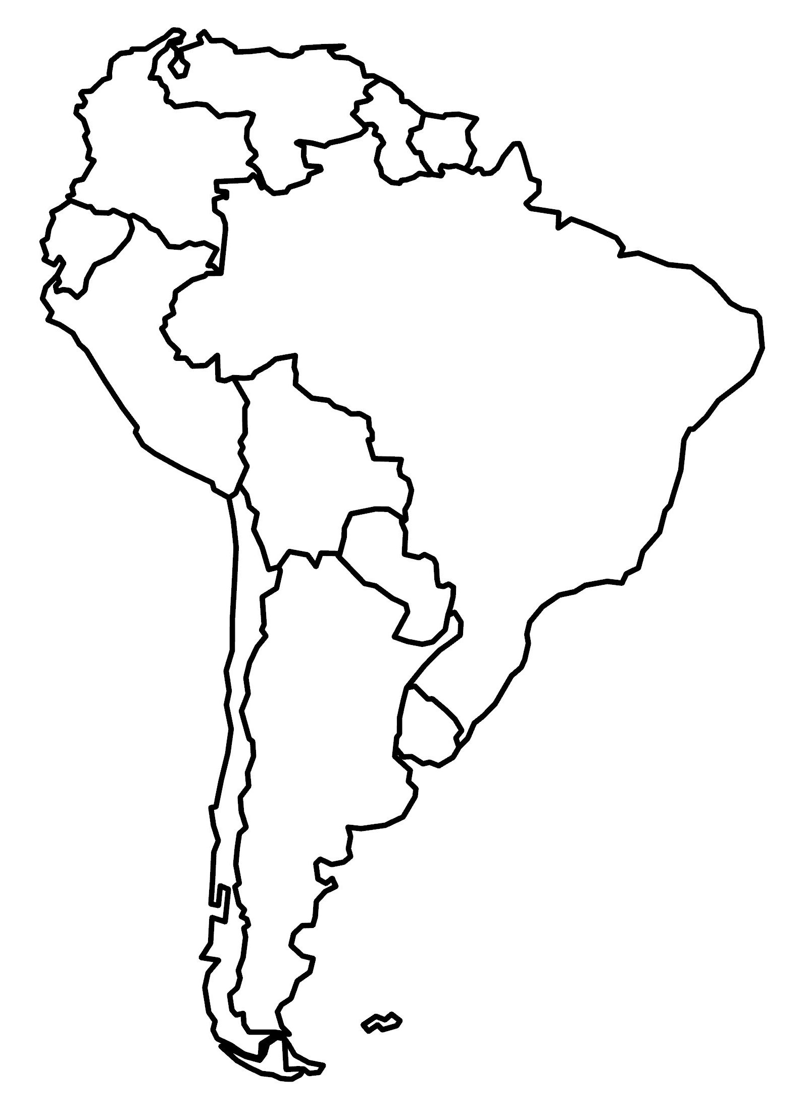 South america blank map and country outlines