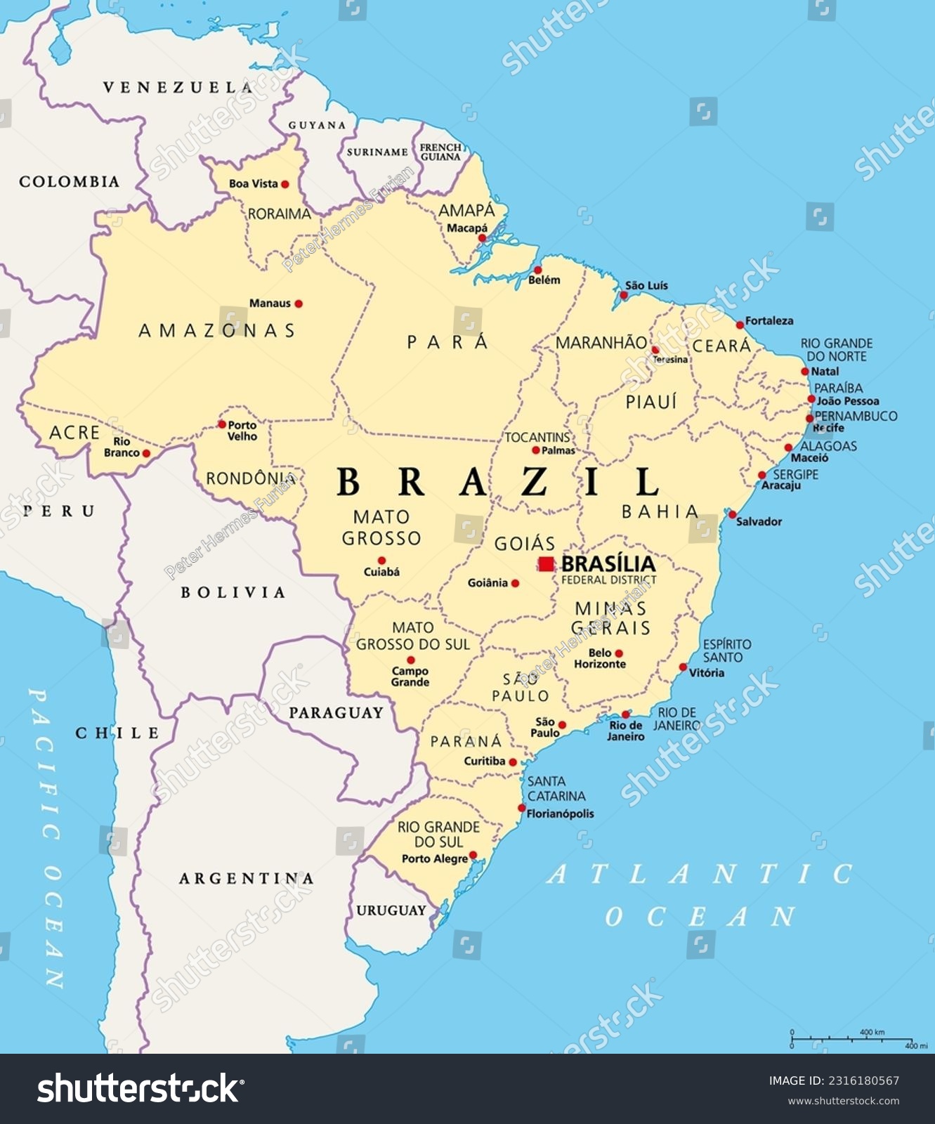 States brazil political map federative units stock vector royalty free