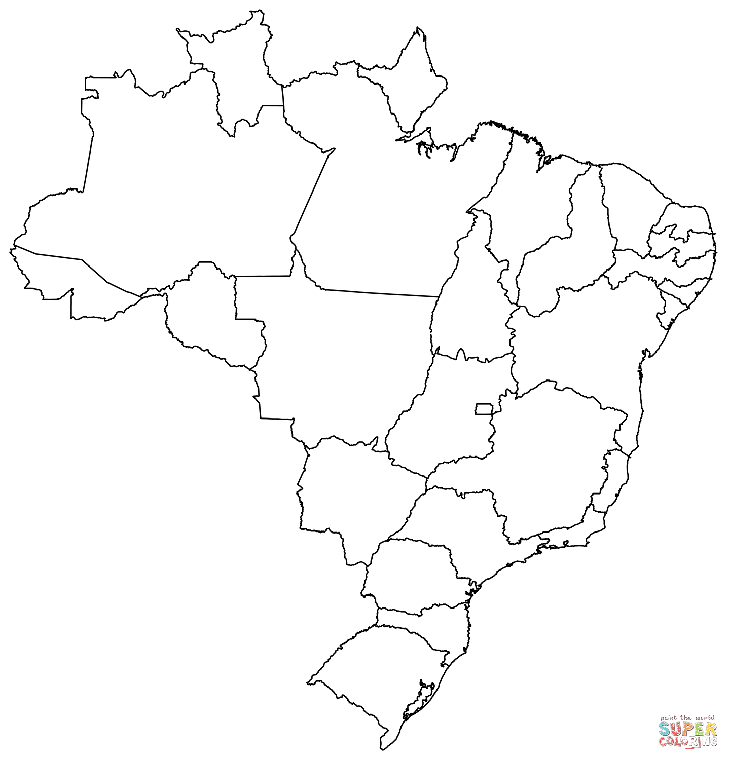 Outline map of brazil with regions coloring page free printable coloring pages