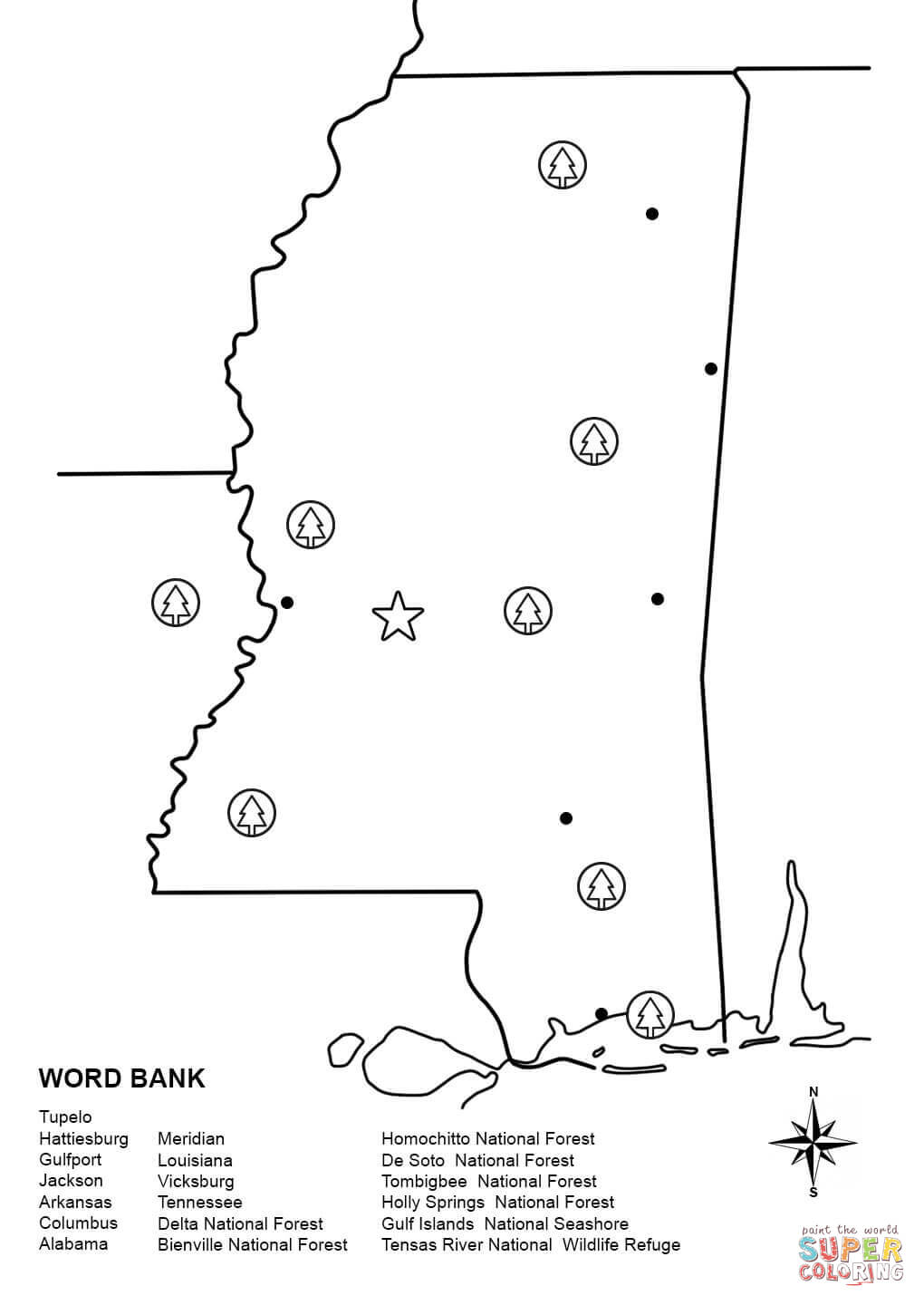 Mississippi map worksheet coloring page free printable coloring pages