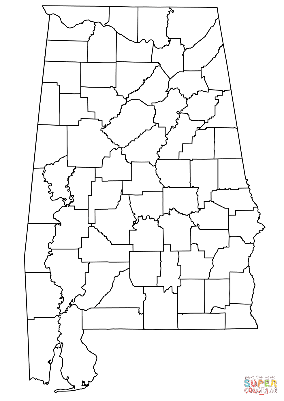 Outline map of alabama counties coloring page free printable coloring pages
