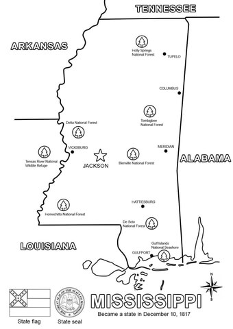Mississippi map coloring page free printable coloring pages
