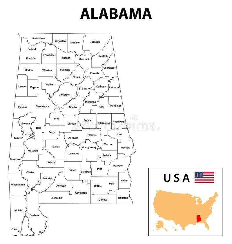 Alabama map state and district map of alabama stock vector