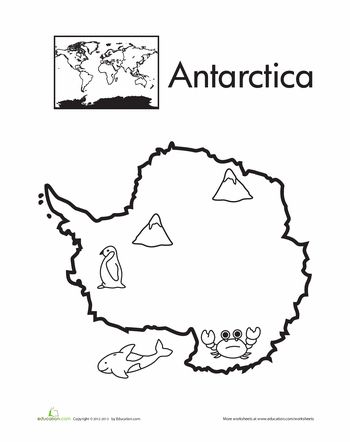 Color the continents antarctica worksheet education antarctica geography for kids teaching geography