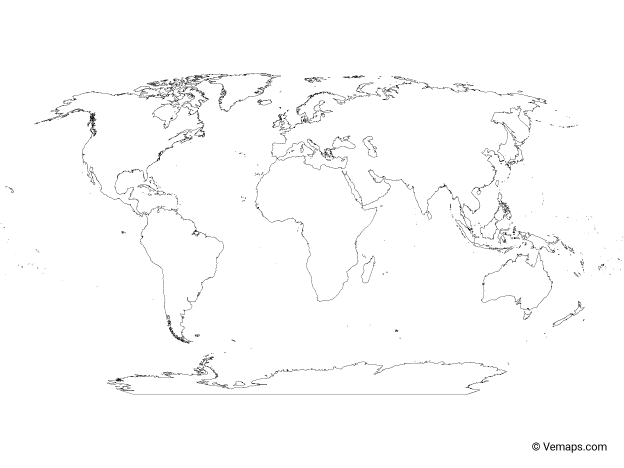 Outline map of the world with antarctica