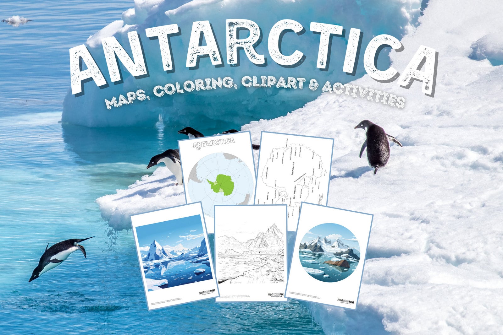 Antarctica maps plus coloring pages clipart printables at
