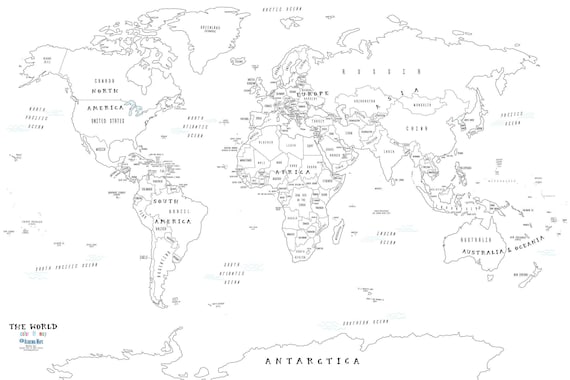 Color in world travel map large adult coloring page removable wallpaper map wall decal traveler world map personalized world map