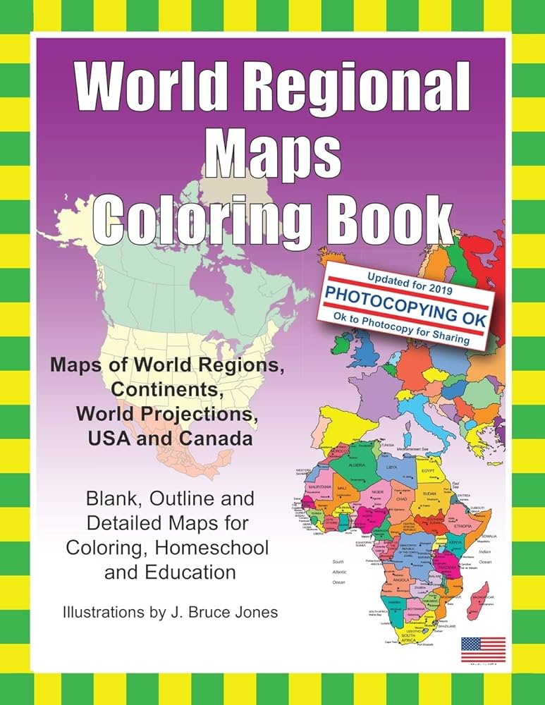 World regional maps coloring book maps of world regions continents world projections usa and canada jones j bruce jones j bruce books
