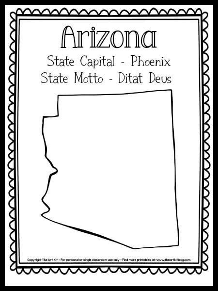 Arizona state outline coloring page free printable â the art kit