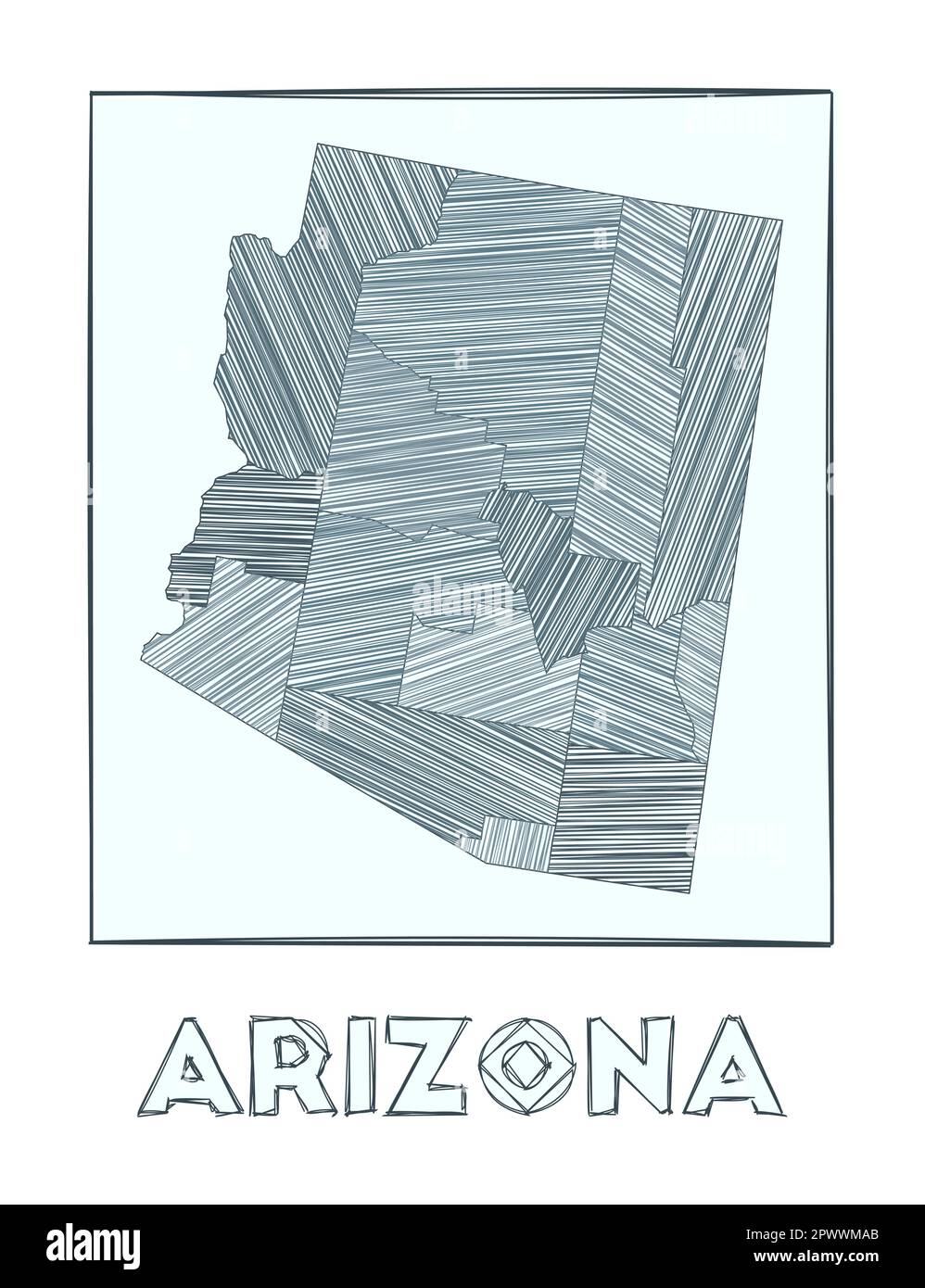 Sketch map of arizona grayscale hand drawn map of the us state filled regions with hachure stripes vector illustration stock vector image art
