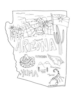 Arizona state coloring page printable geography by alisa taylor tpt