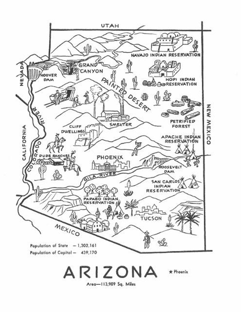 Arizona map digital print arizona printable art s state wall art instant download