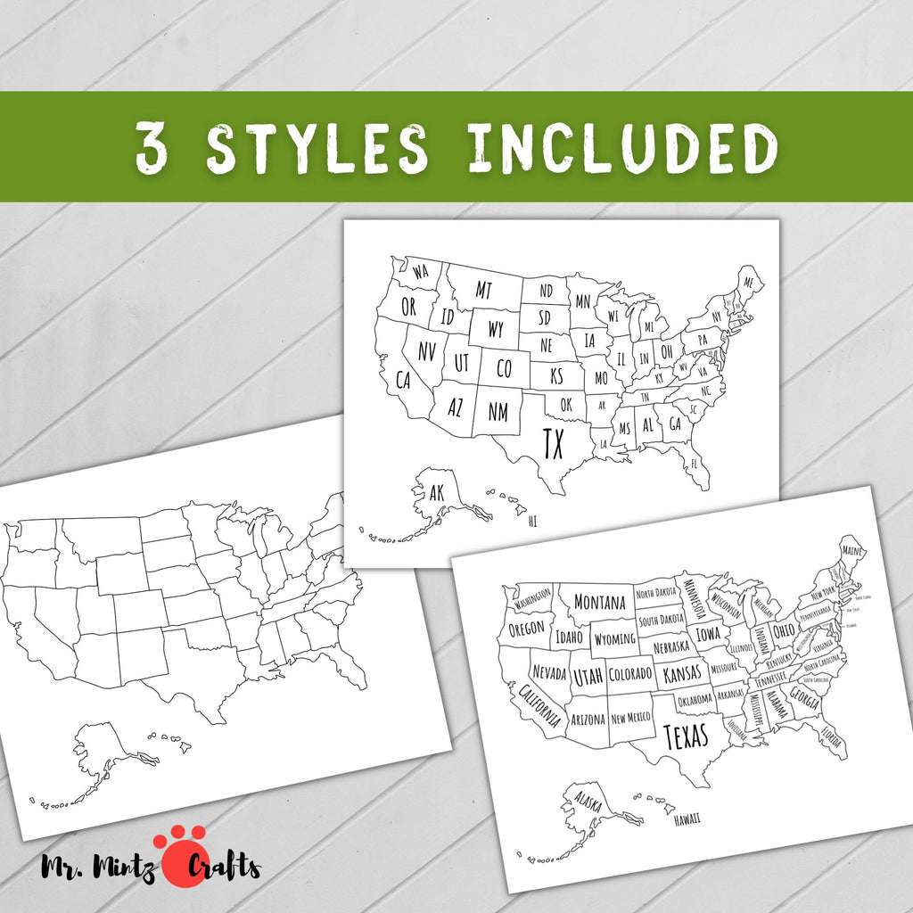 United states map printable â mr mintz crafts