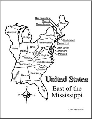 Clip art us map eastern states coloring page labeled i