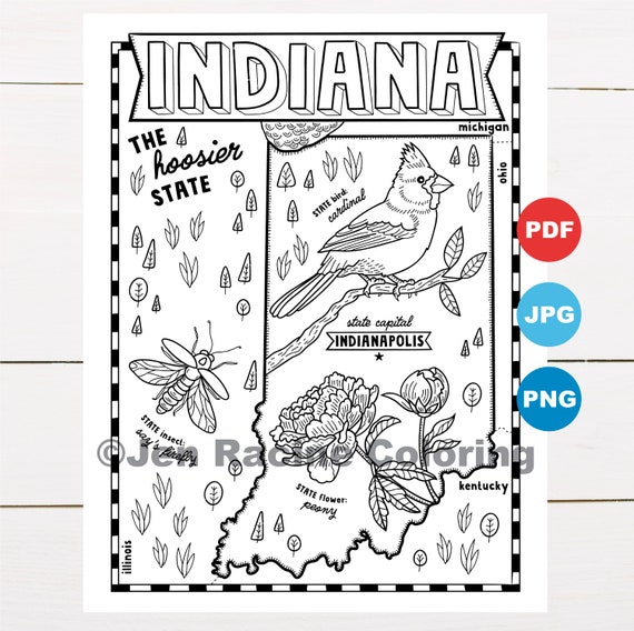 Indiana coloring page united states state map wildlife state symbols flowers coloring pages