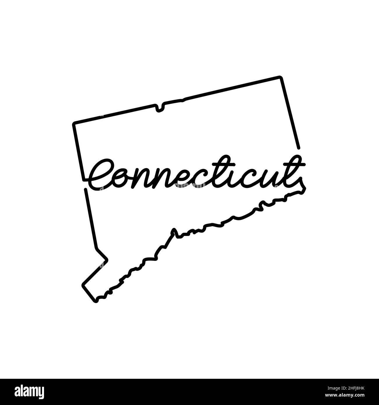 Connecticut us state outline map with the handwritten state name continuous line drawing of patriotic home sign a love for a small homeland t