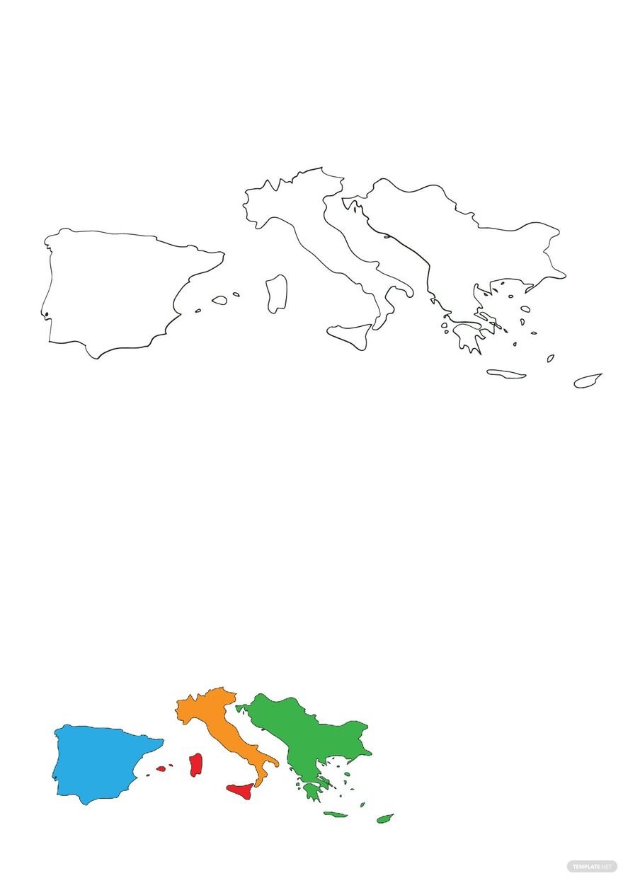 Free south europe map coloring page