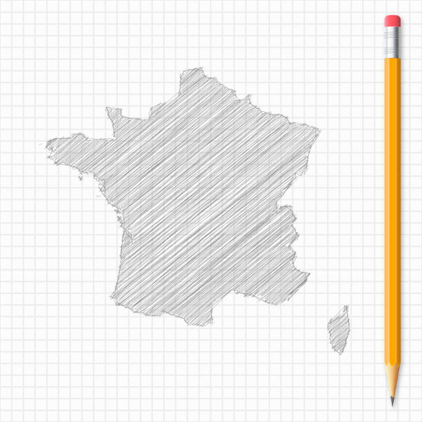 France map sketch with color pencils on grid paper stock illustrations royalty