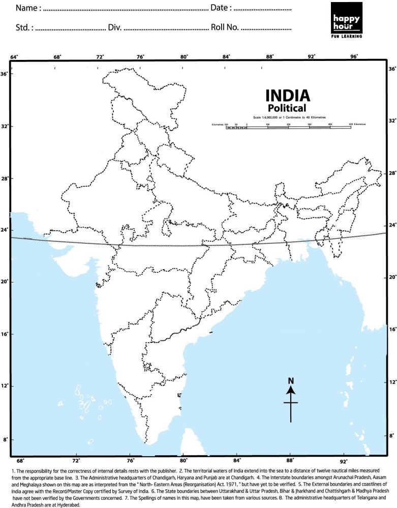 India political map color paper print