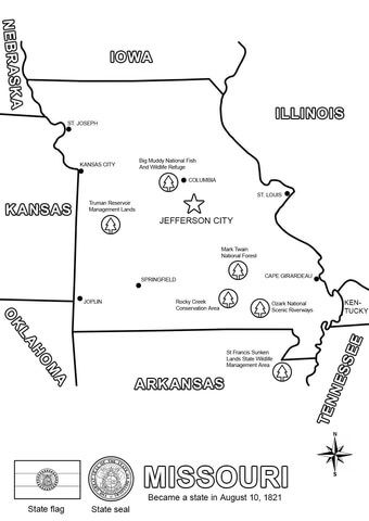 Missouri map coloring page map missouri country maps