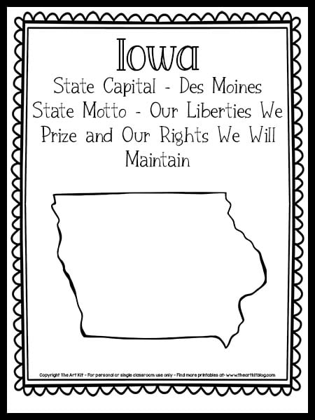 Iowa state outline coloring page free printable â the art kit