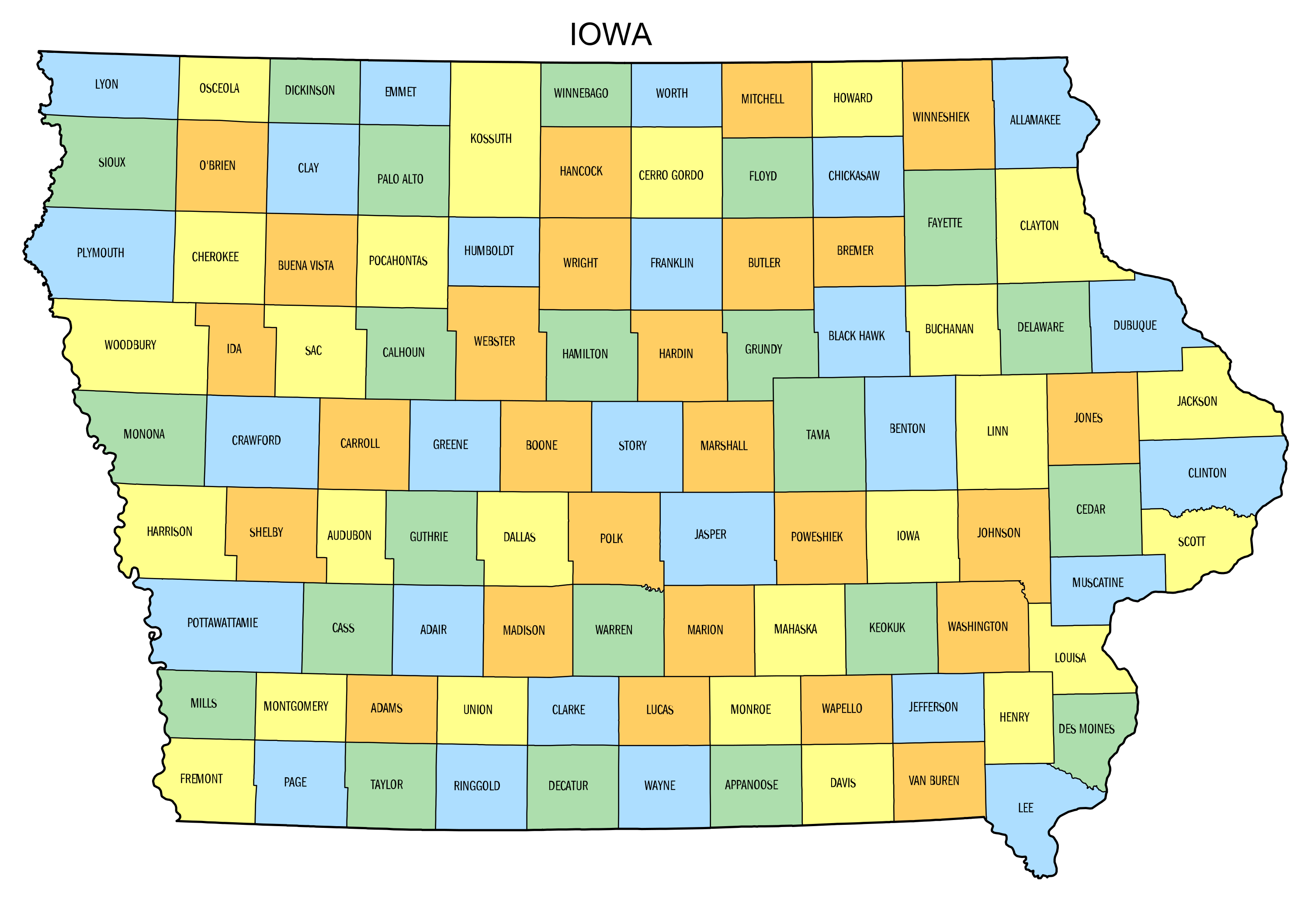 Iowa county map printable state map with county lines â diy projects patterns monograms designs templates