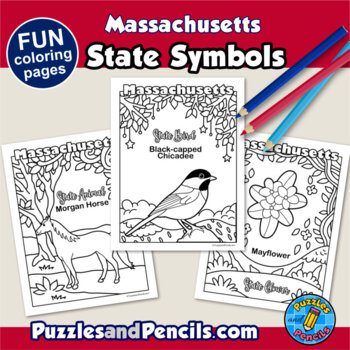 Massachusetts symbols coloring pages with map and state flag state symbols
