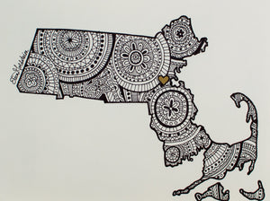 Map of massachusetts print black white the blank canvas pany