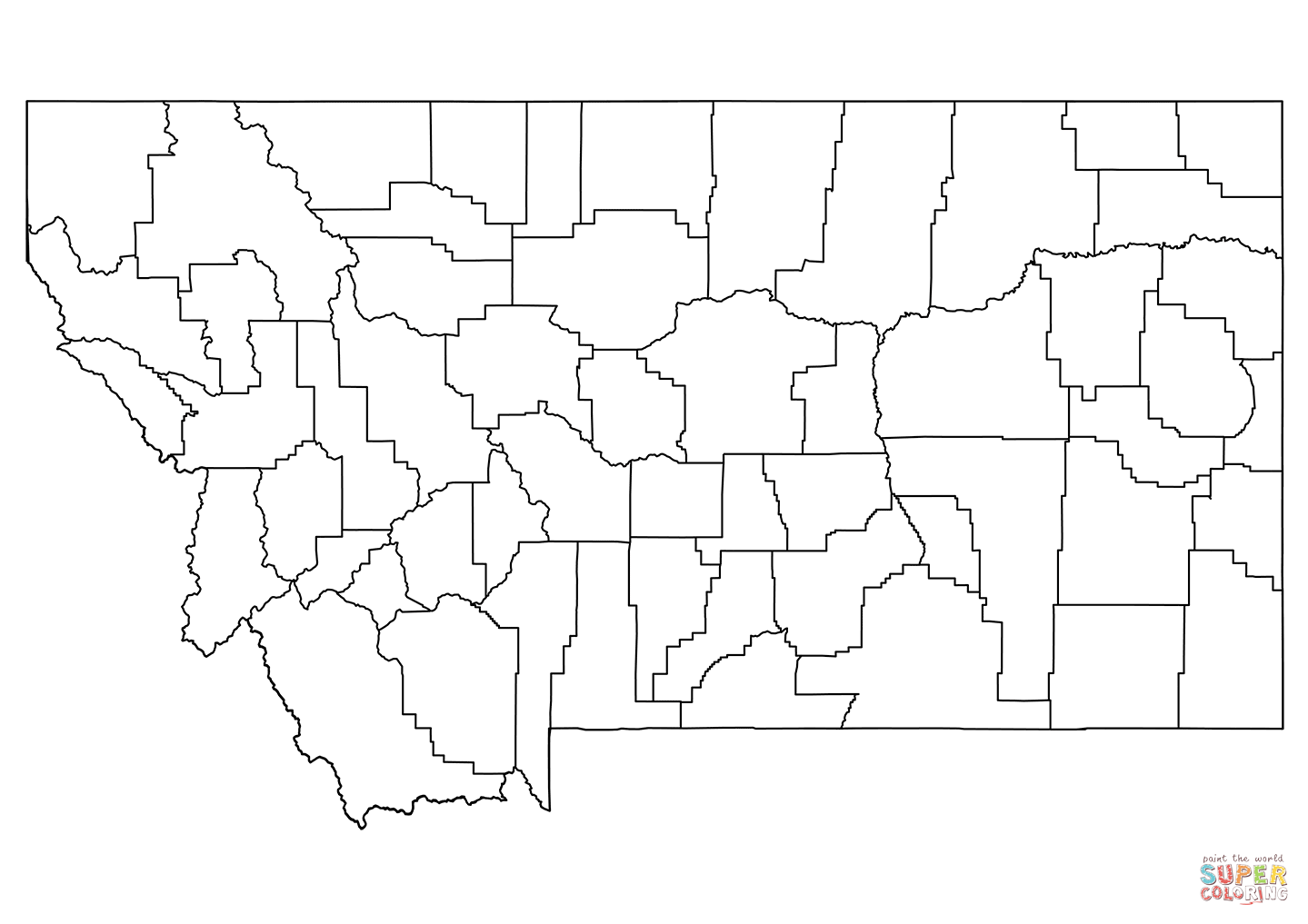 Outline map of montana counties coloring page free printable coloring pages