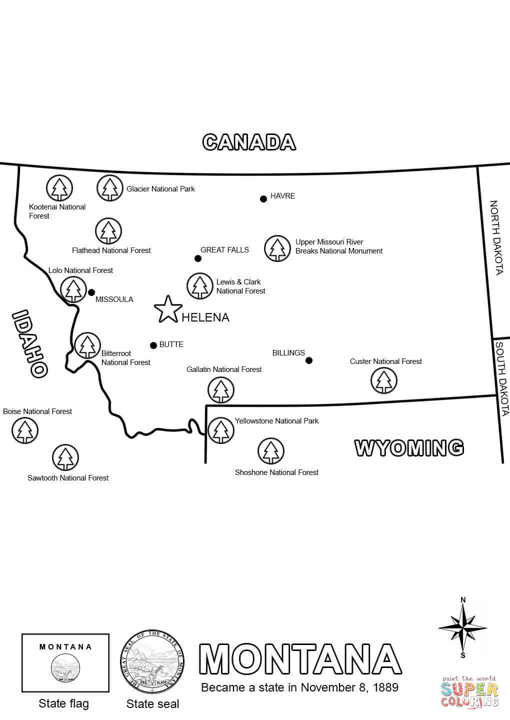Montana map coloring page free printable coloring pages