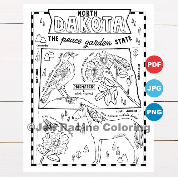 North dakota coloring page united states state map