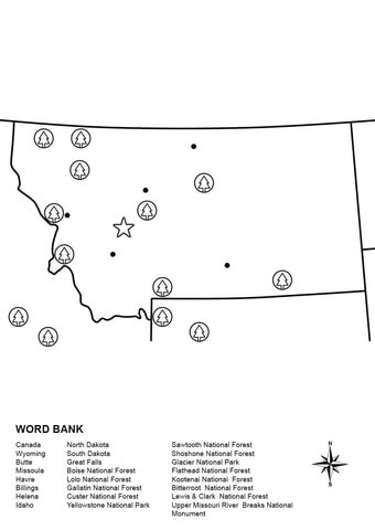 Montana map worksheet coloring page free printable coloring pages