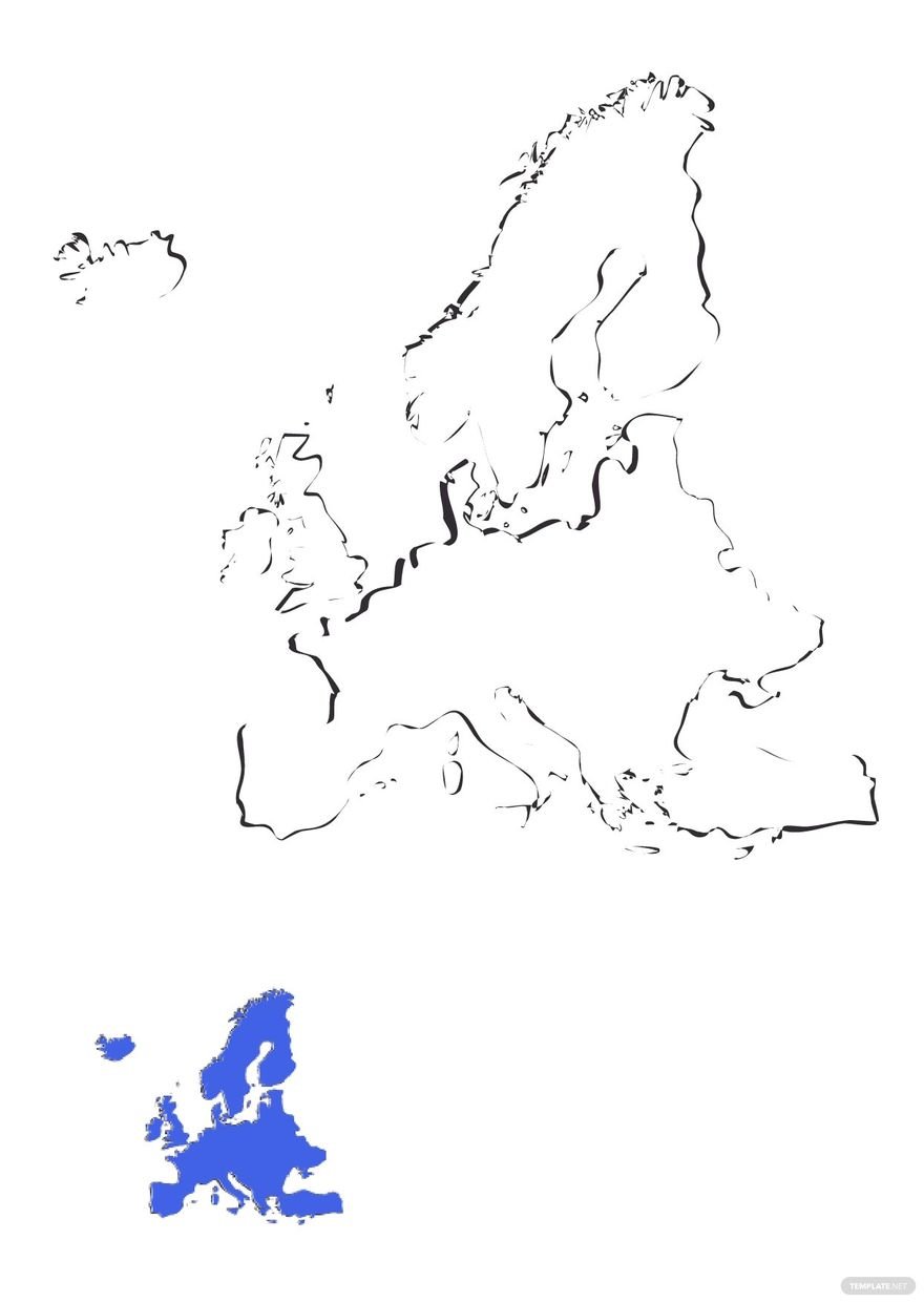 Free blue europe map coloring page