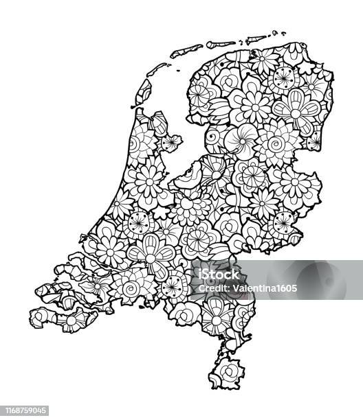 Map of netherland with flowers stock illustration