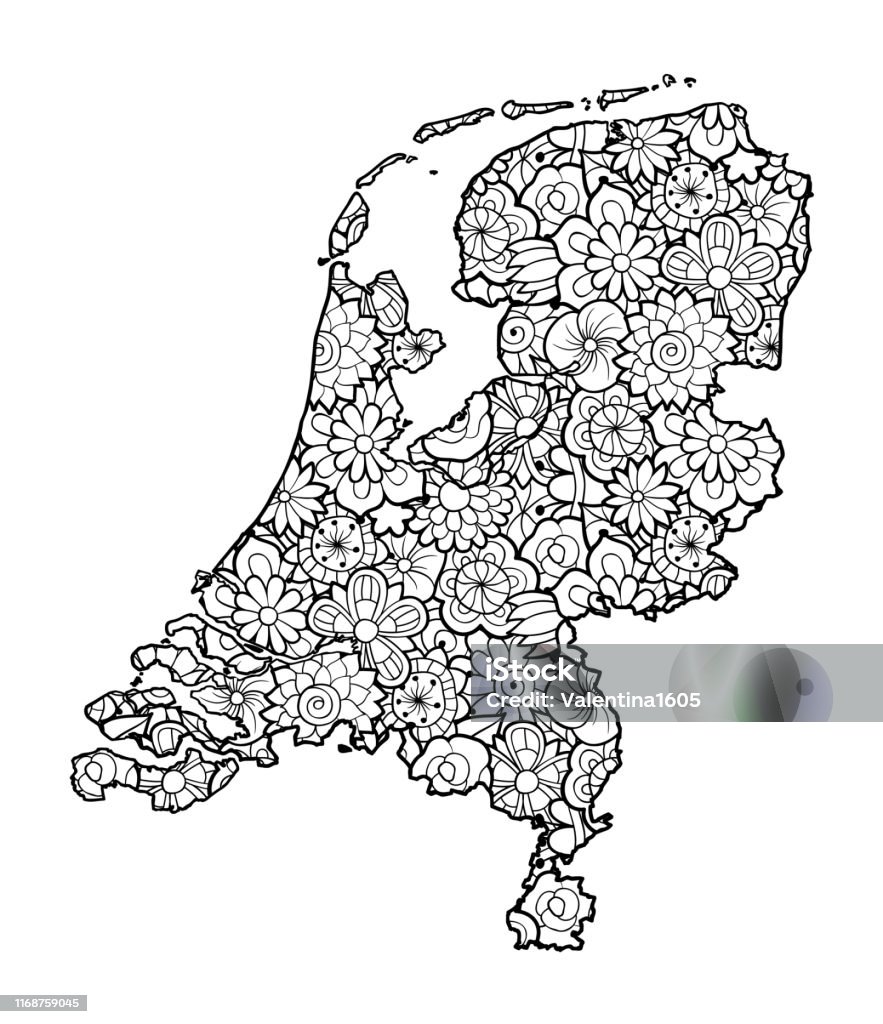Map of netherland with flowers stock illustration