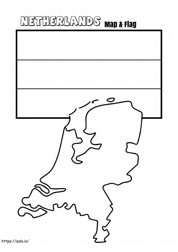 Netherlands map and flag coloring page