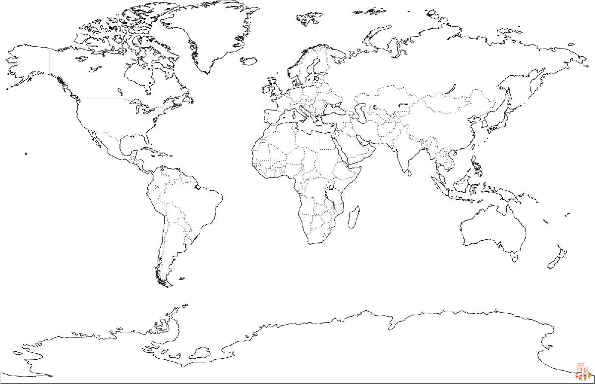 Explore the world with free world map coloring pages