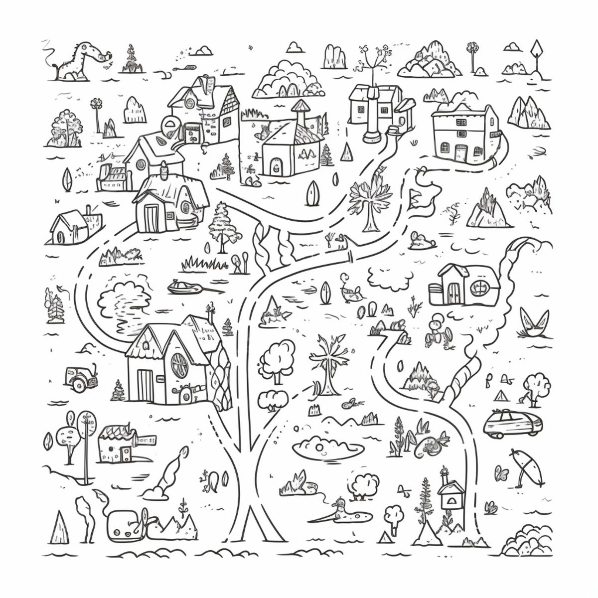 Doodle style map with houses house drawing map drawing basic simple cute cartoon map outline png transparent image and clipart for free download