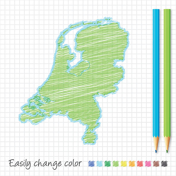 Netherlands map sketch with color pencils on grid paper stock photos pictures royalty