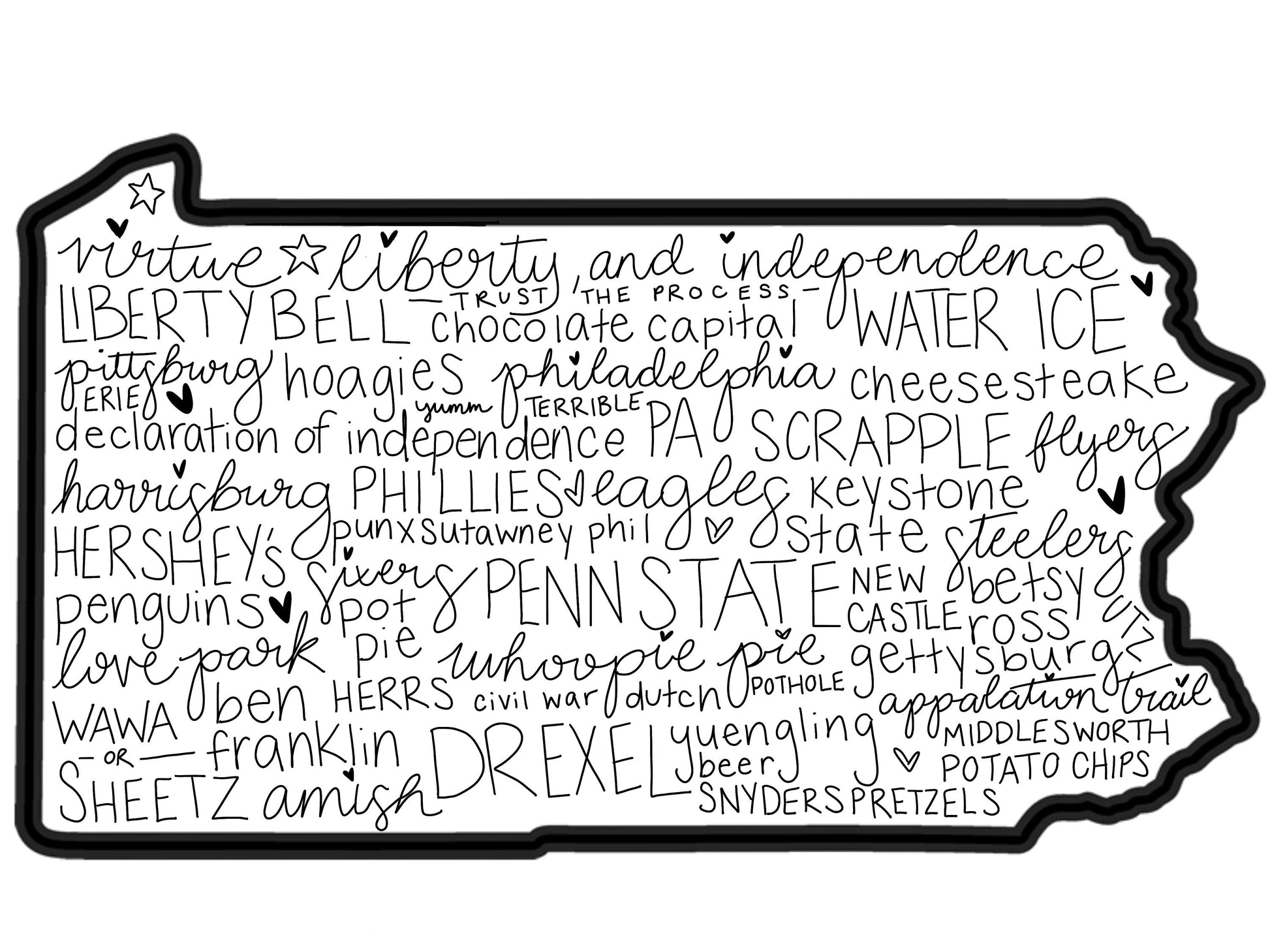Pennsylvania state outline word art