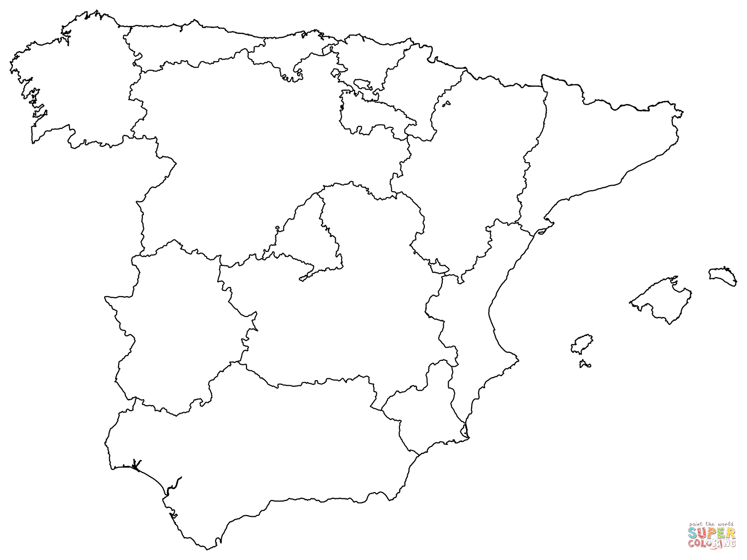 Outline map of spain with regions coloring page free printable coloring pages