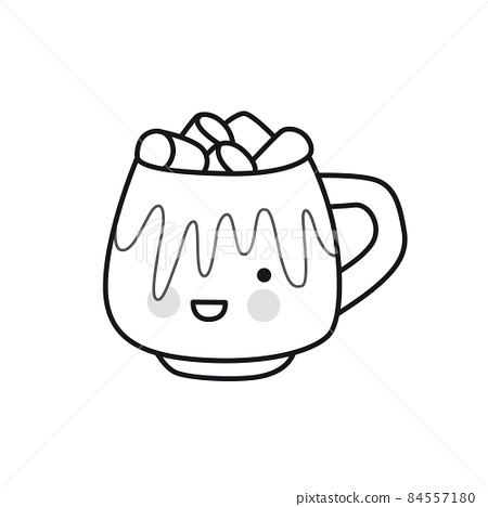 Hot chocolate drink with marshmallows outline