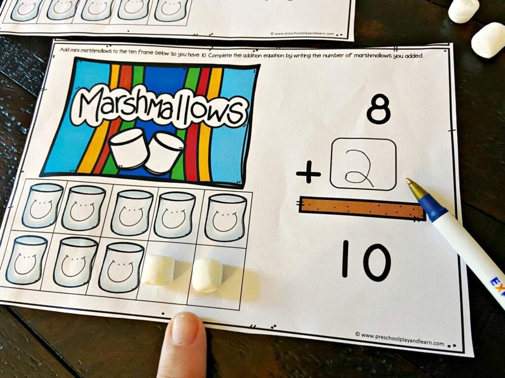 Free marshmallow ten frame printable activity