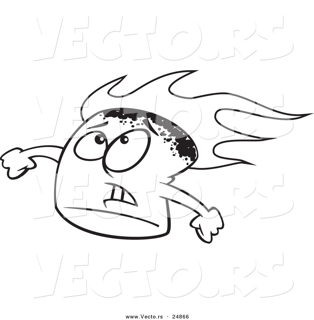 R of a cartoon stressed flaming mahmallow