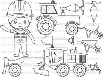 Construction machines outline clip art stamp coloring pages builders work