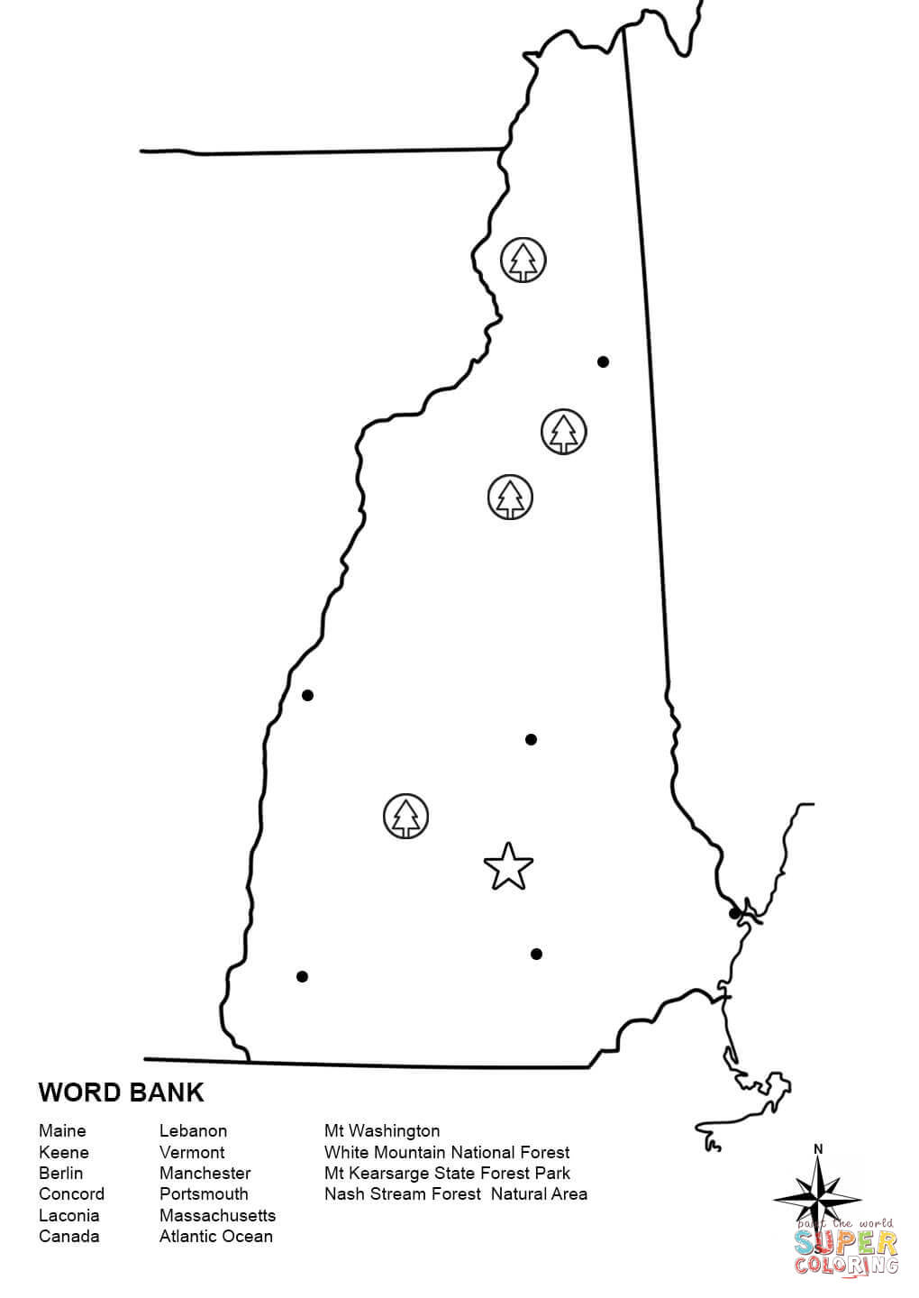 New hampshire map worksheet coloring page free printable coloring pages