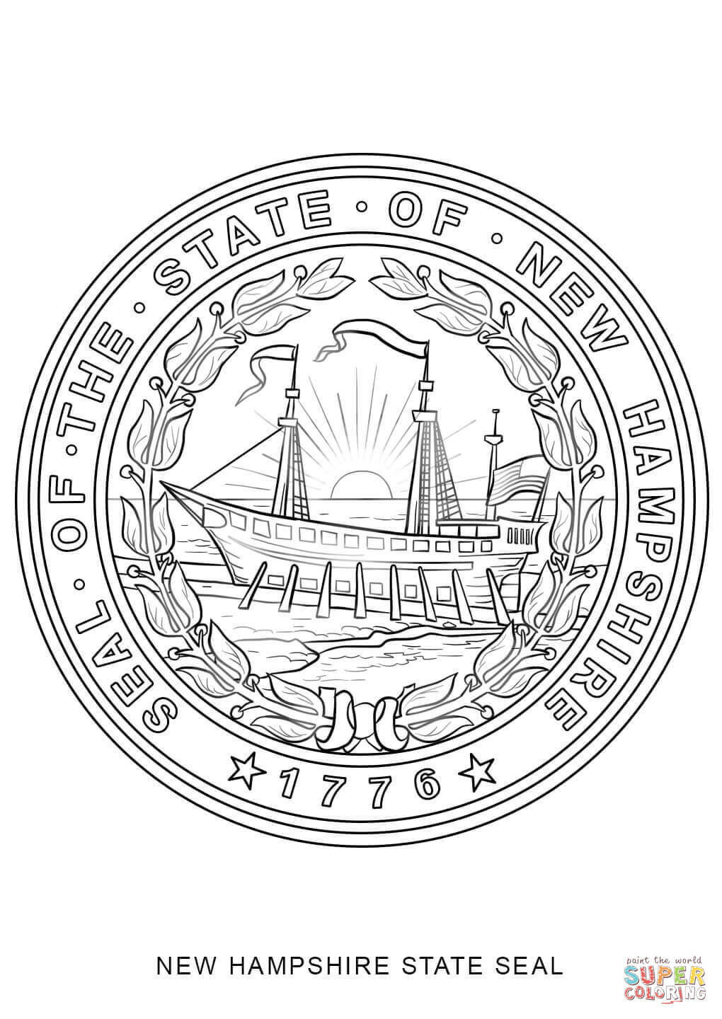 New hampshire state seal coloring page free printable coloring pages