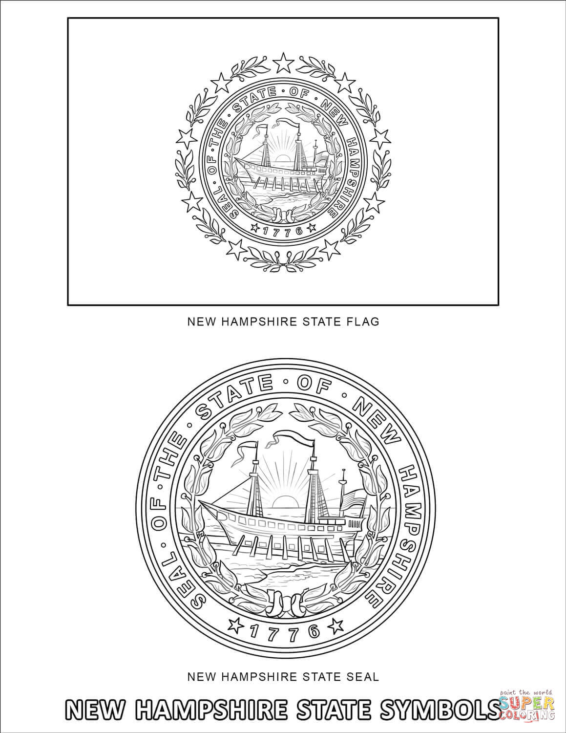 New hampshire state symbols coloring page free printable coloring pages