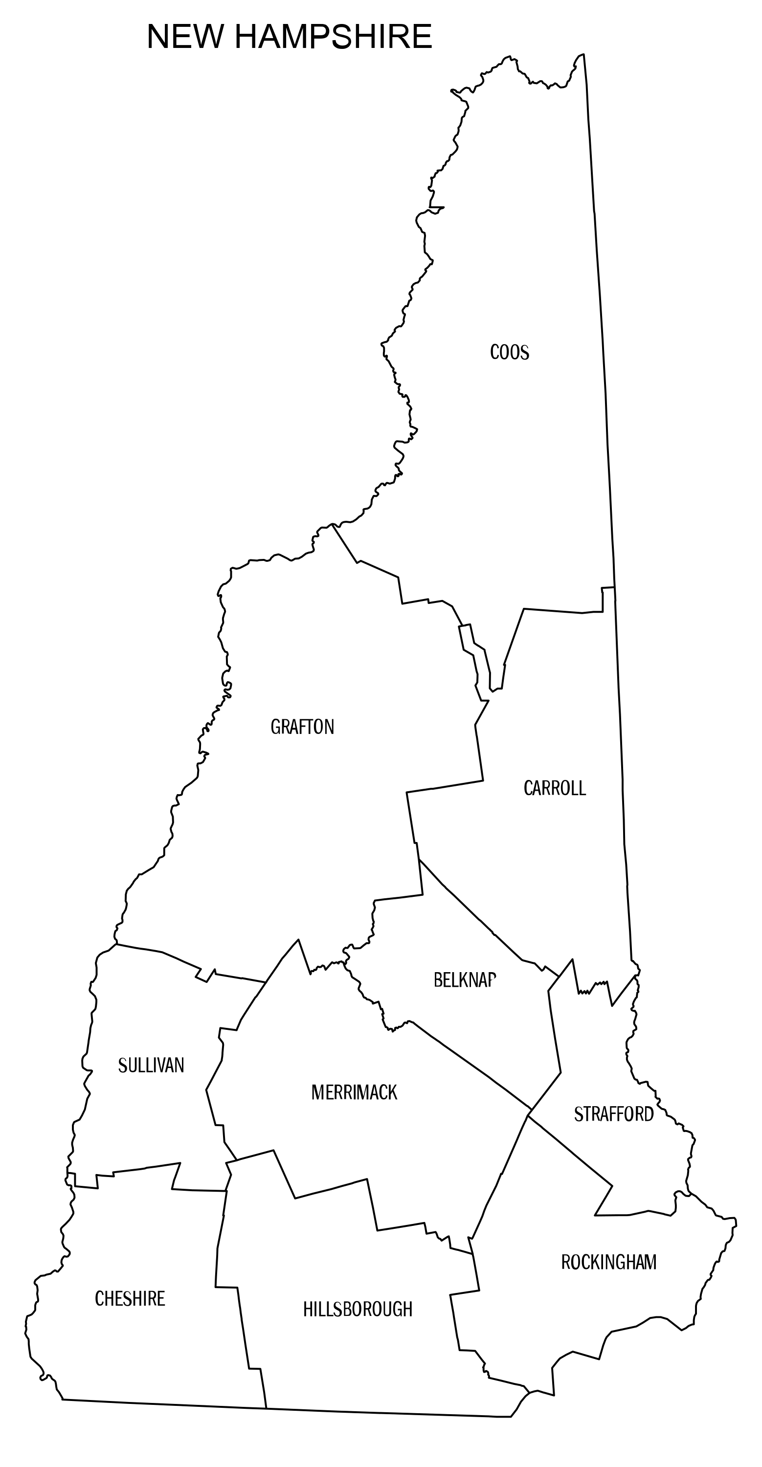 New hampshire county map printable state map with county lines â diy projects patterns monograms designs templates